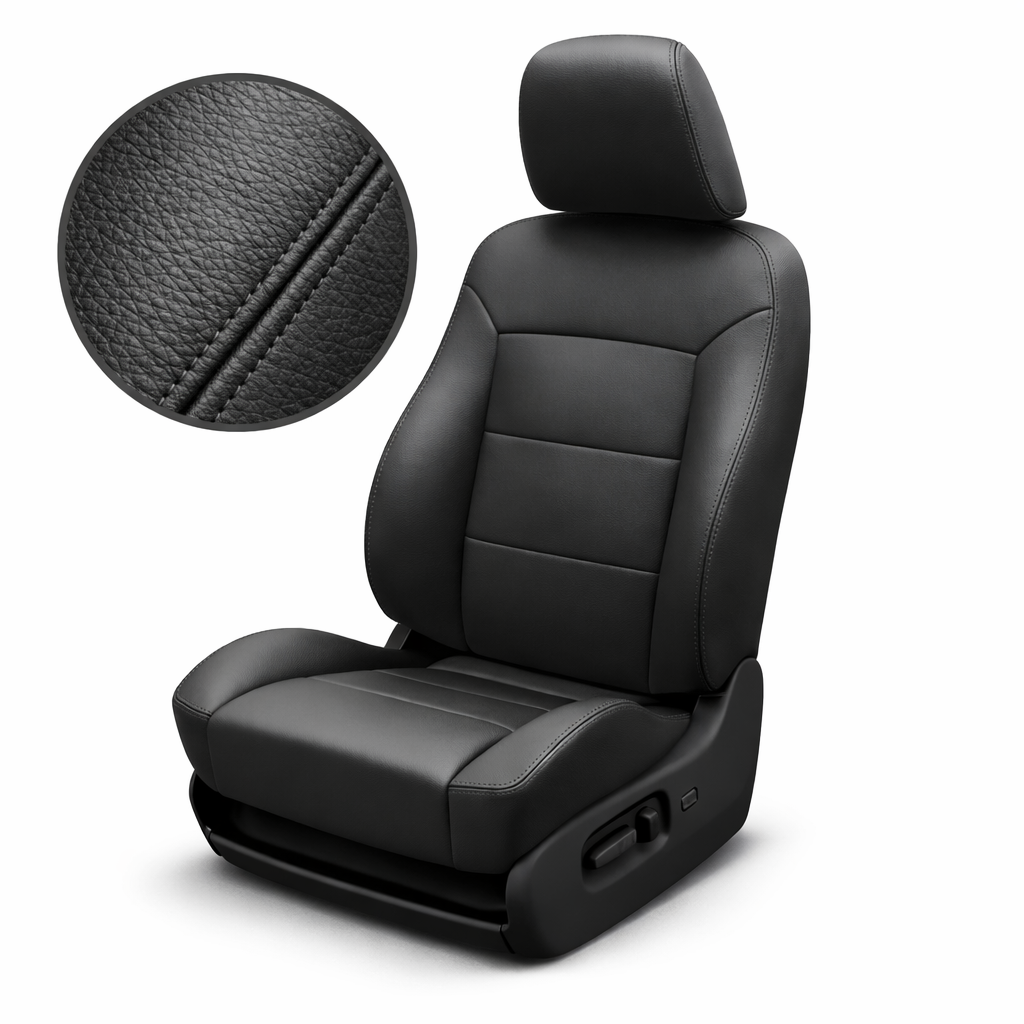 Black car seat with detailed texture on a white background