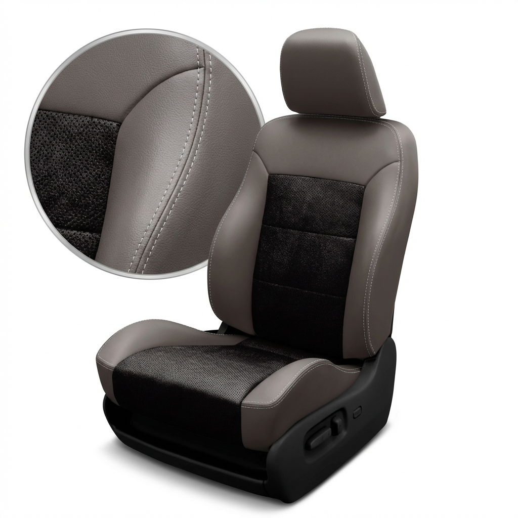 Gray car seat with detailed texture on a white background