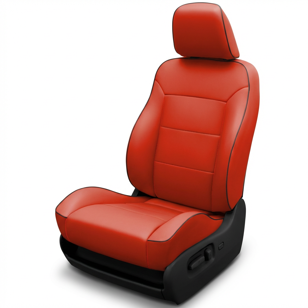 Red car seat with black accents on a white background
