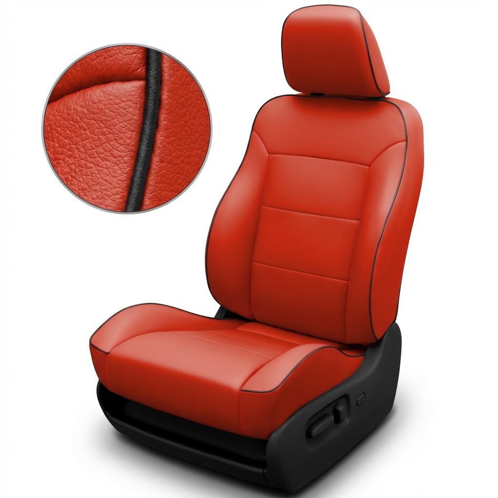 Salsa wrap and Black piping car seat with headrest and detailed closed up stitching on a white background