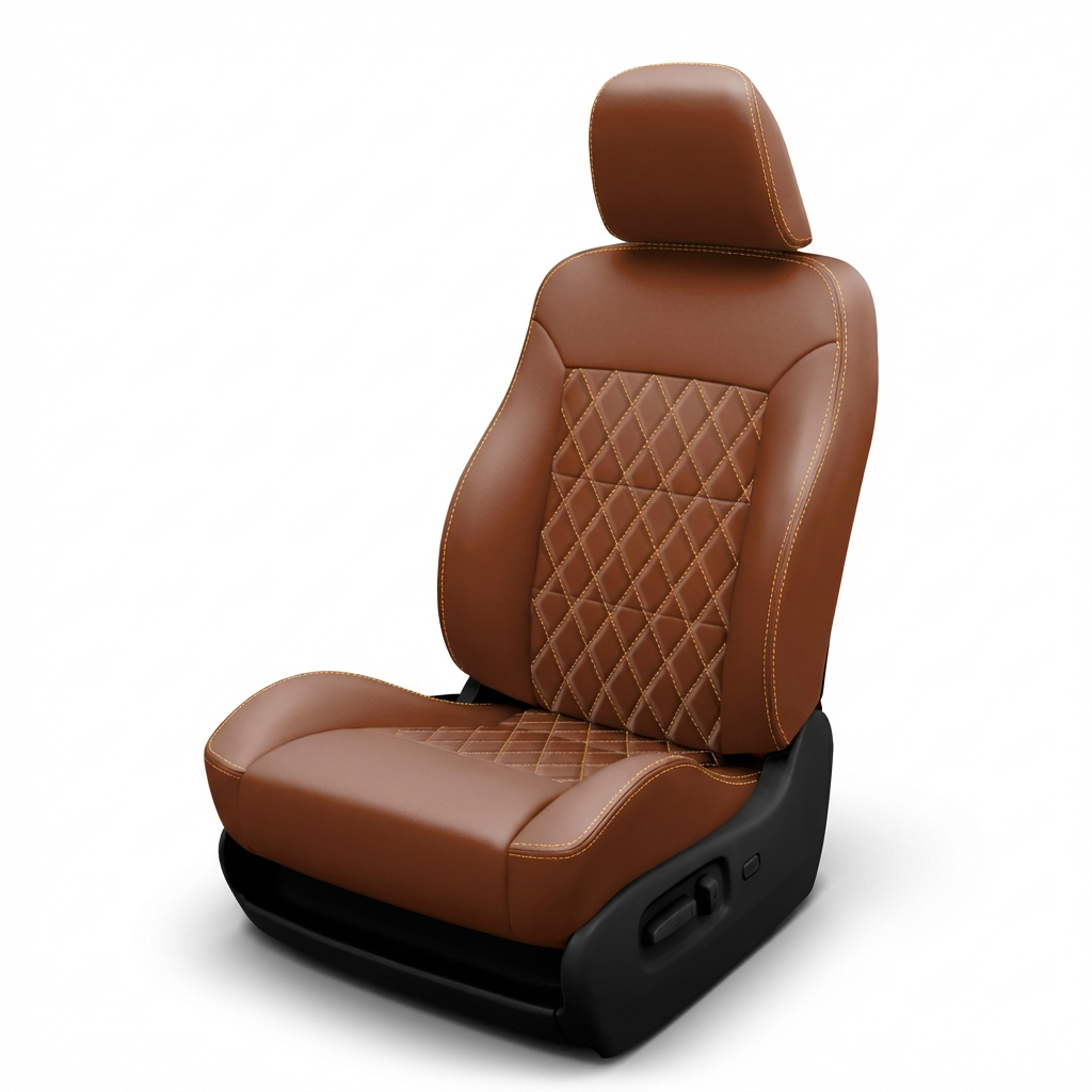  1998–2000 Chrysler Concorde K3 Leatherteck Katzkin leather seat cover upholstery kit (K3643-222) on a white background, featuring mahogany brown leather with single diamond-quilted inserts on the center panels and Mayan gold contrast stitching along the seams and bolsters.