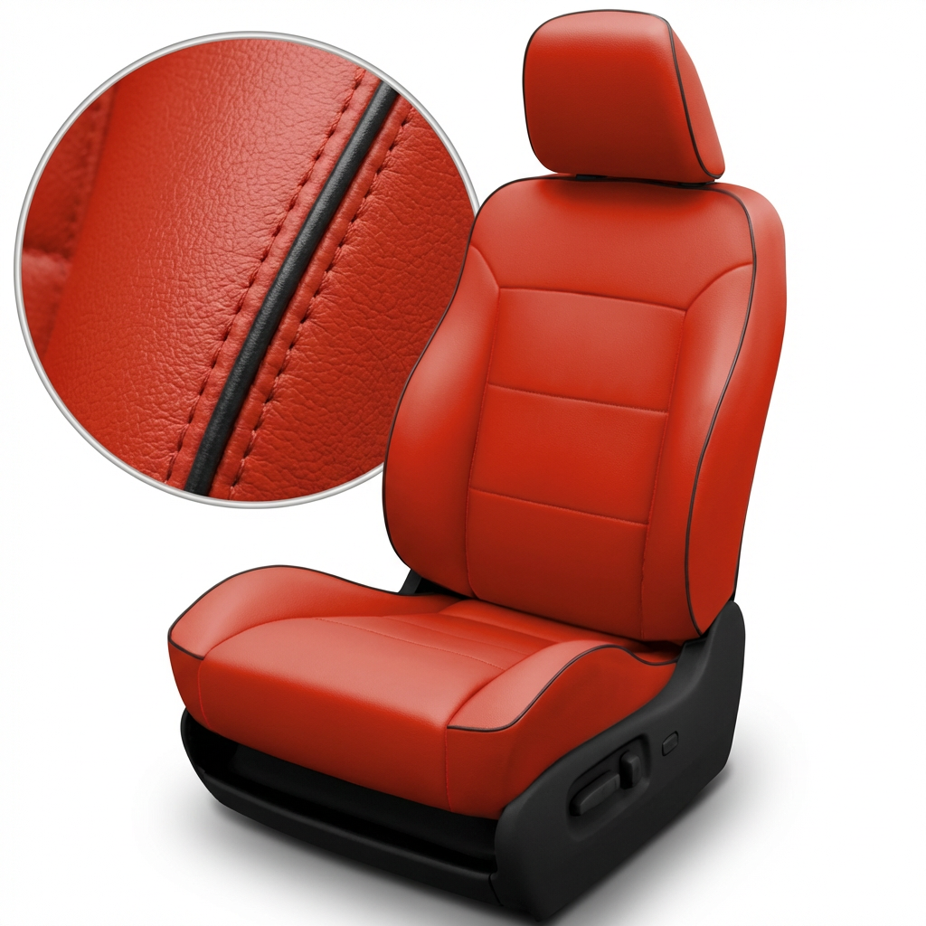 Red car seat cover with detailed texture on a white background