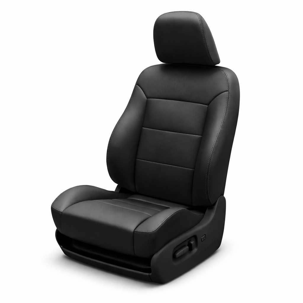 Black car seat with headrest on a white background