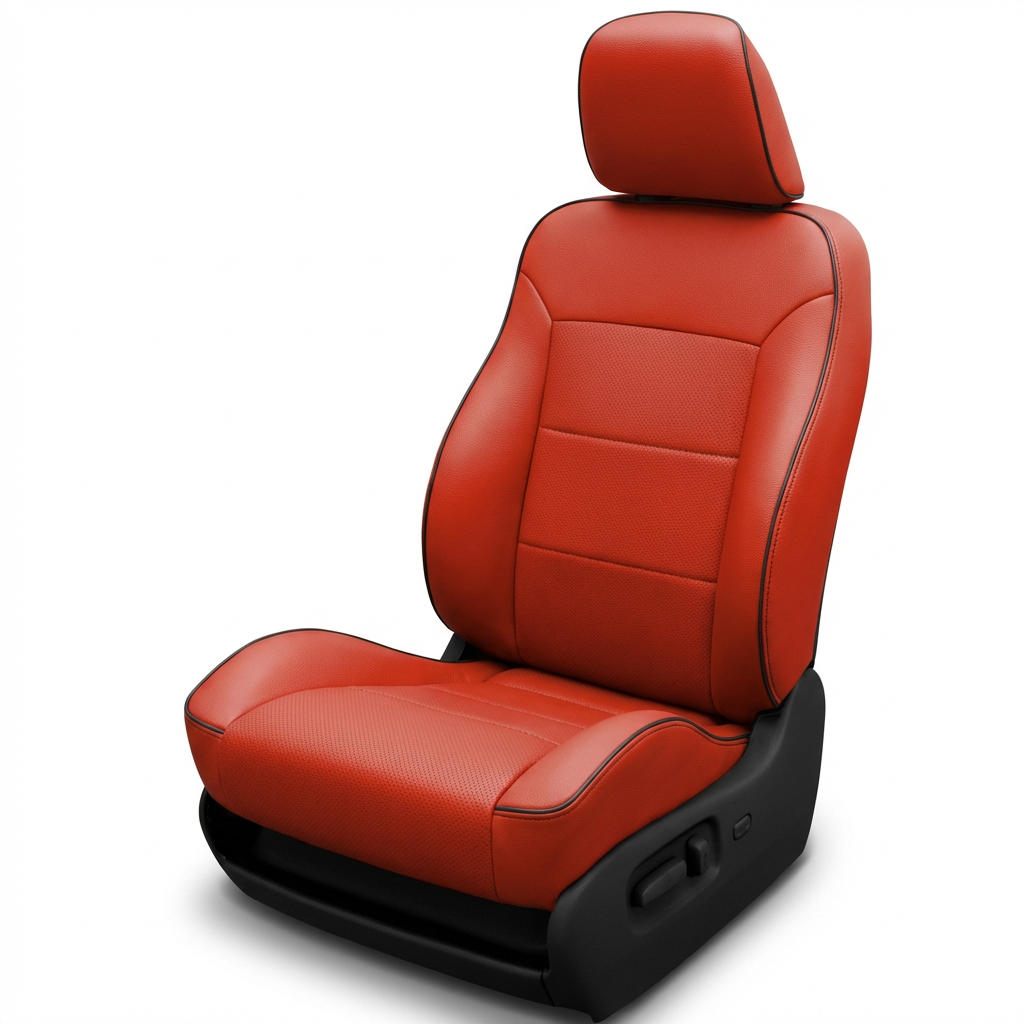 Red car seat with black accents on a white background