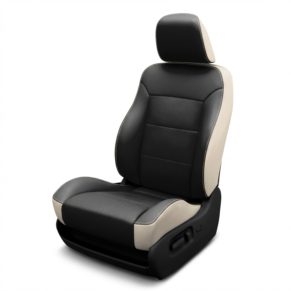 Black and beige car seat on a white background