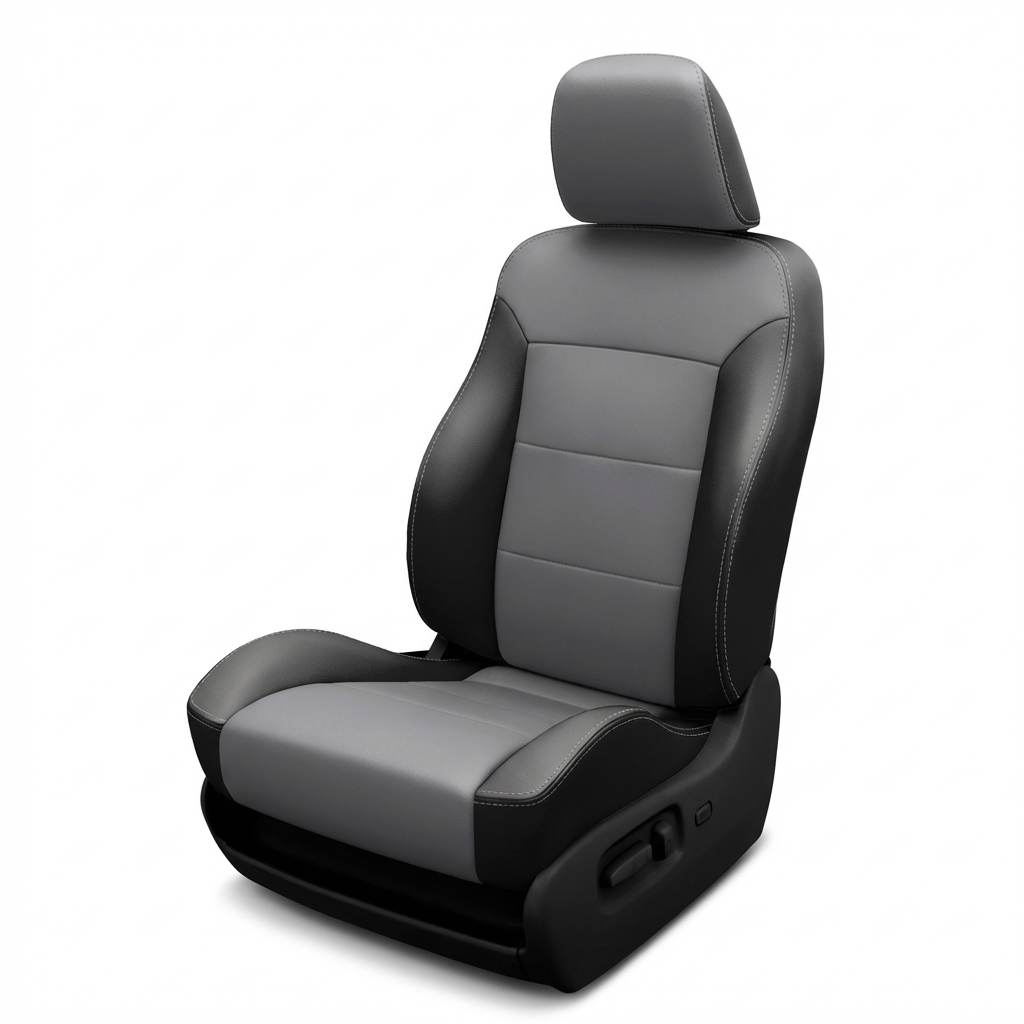 Black Lunar Grey car seat with headrest on a white background