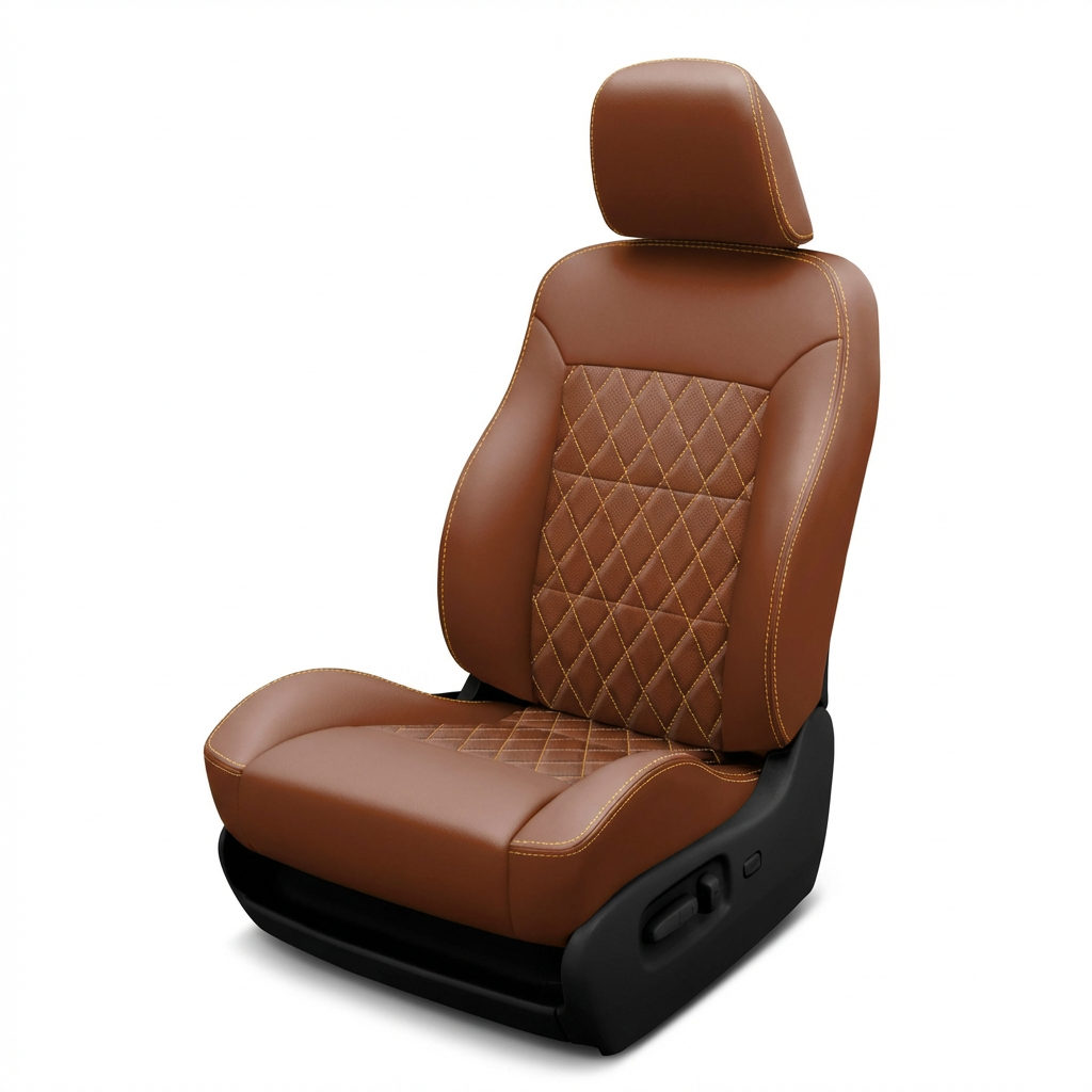 Mahogany Gold car seat with headrest on a white background
