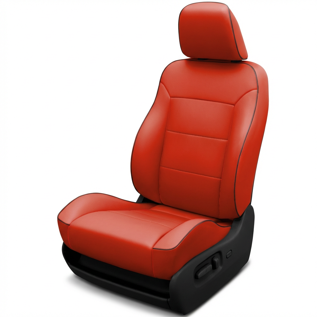 Red car seat with black accents on a white background