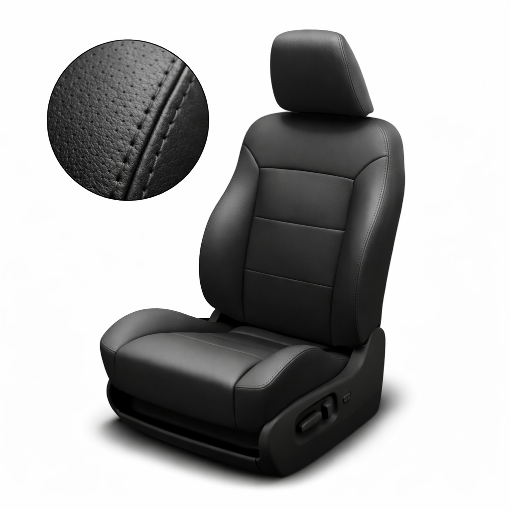 Black car seat with detailed texture on a white background