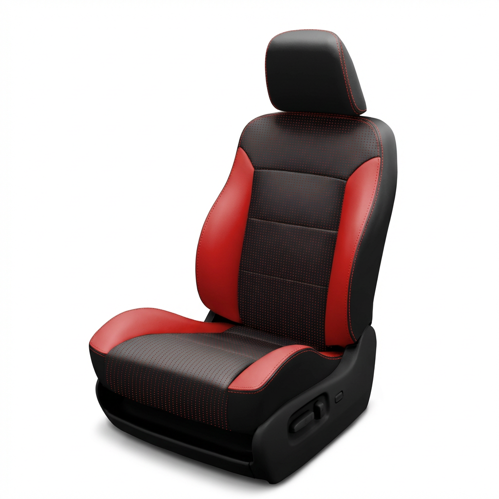 Black and red car seat on a white background