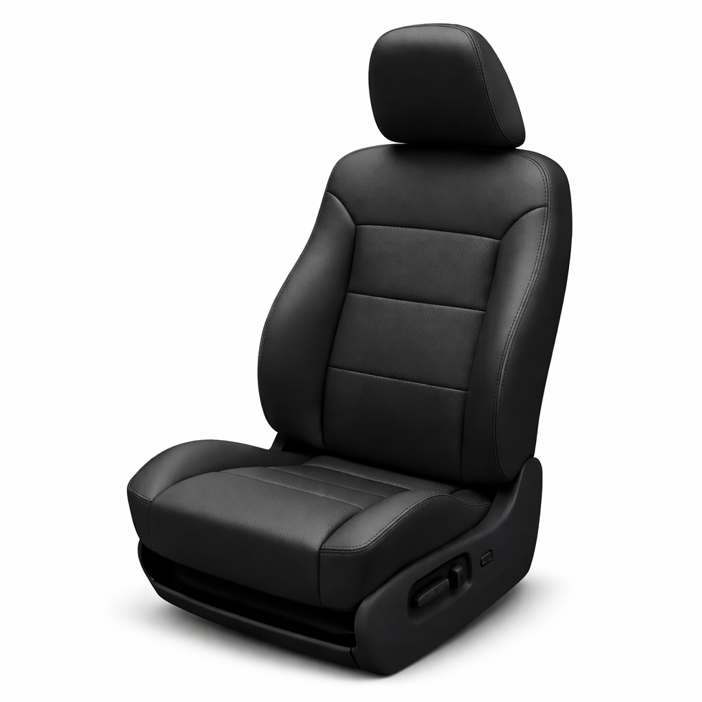 Black car seat with headrest on a white background