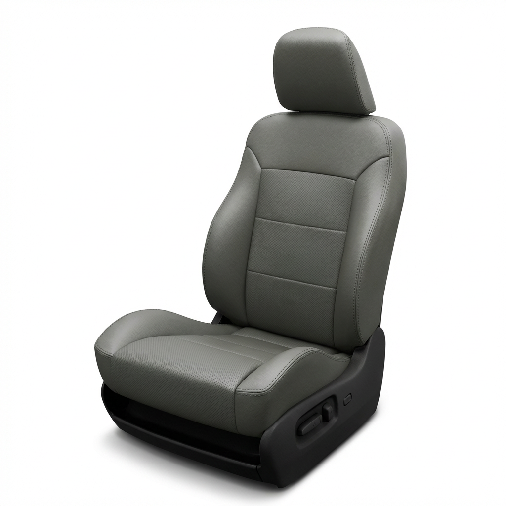 Gray car seat with black base on a white background