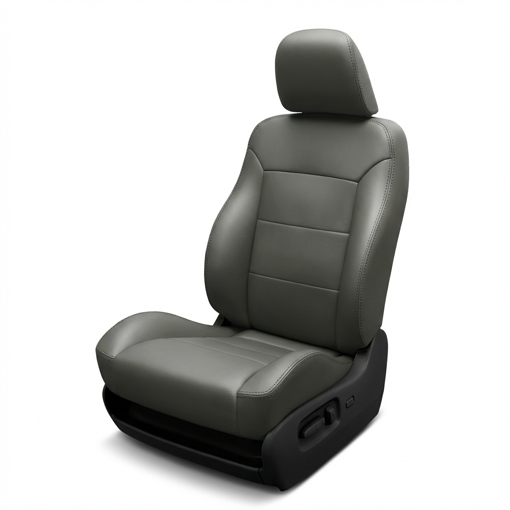 Gray car seat with black base on a white background