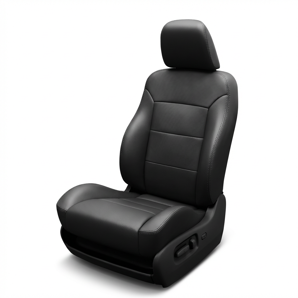 Black car seat with black base on a white background