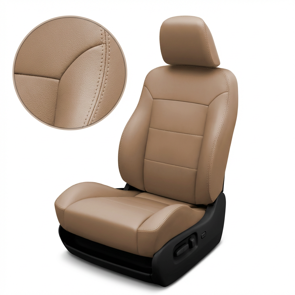 Beige car seat with detailed texture on a white background