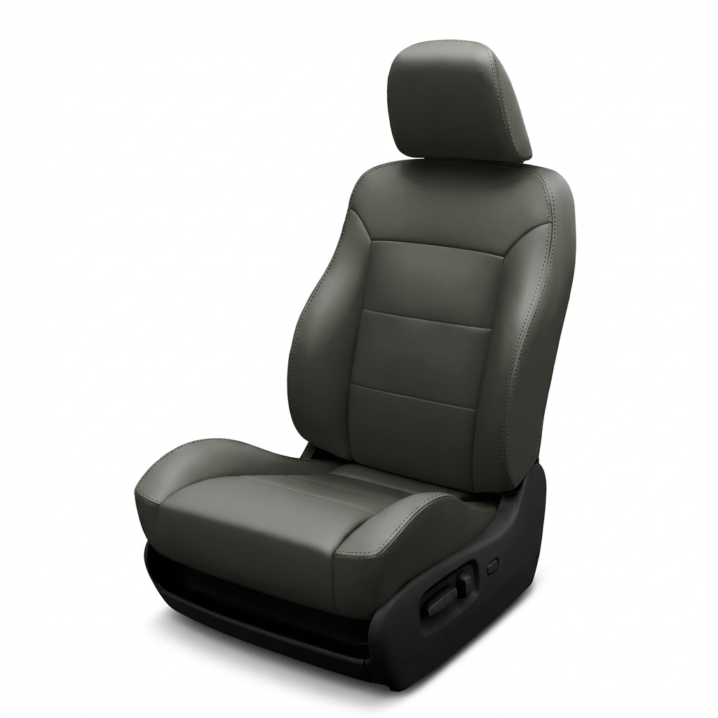 Gray car seat with headrest on a white background