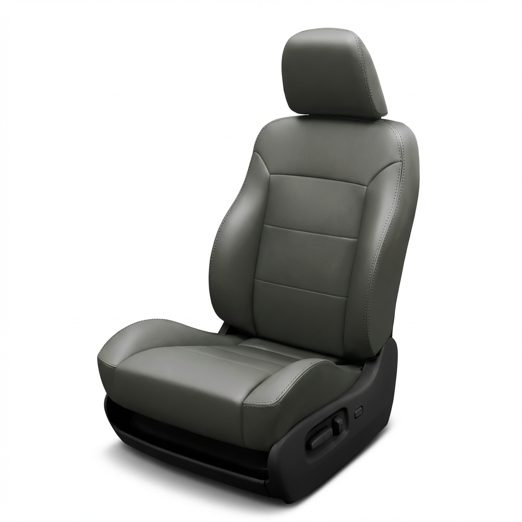 Gray car seat with black base on a white background