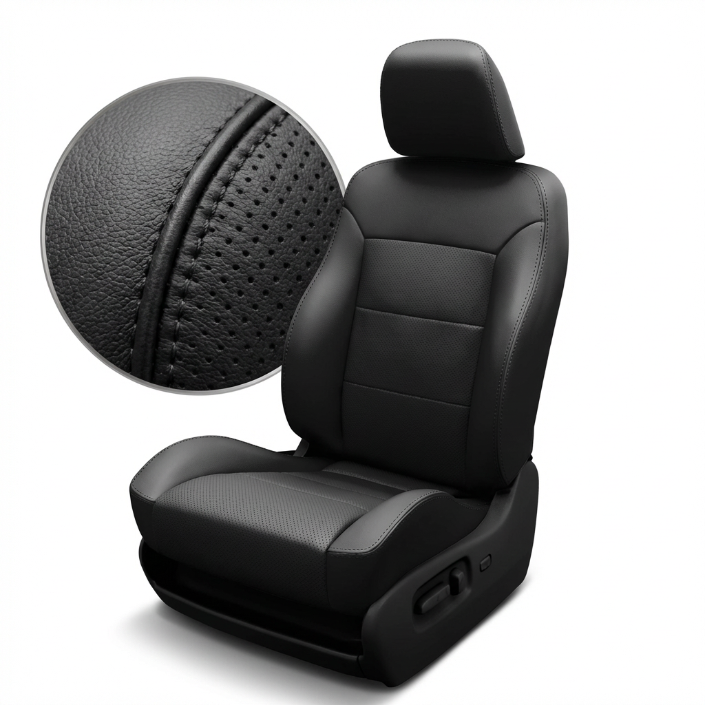 Black car seat cover with detailed texture on a white background