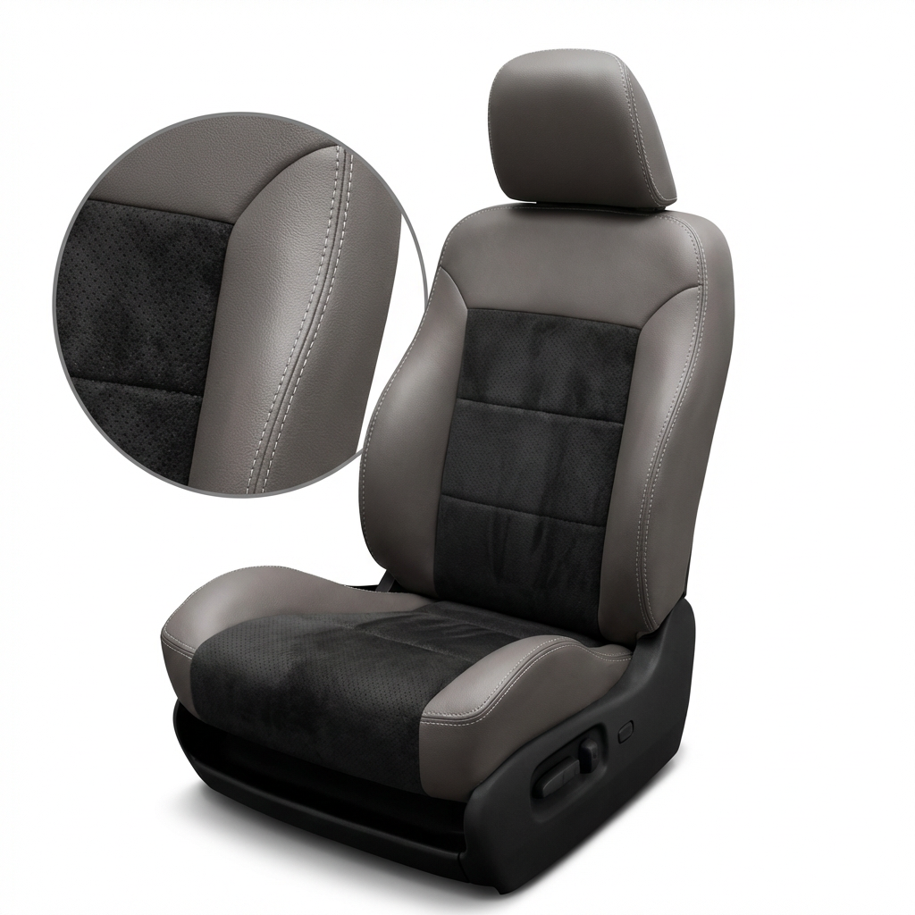Gray car seat cover with detailed texture on a white background