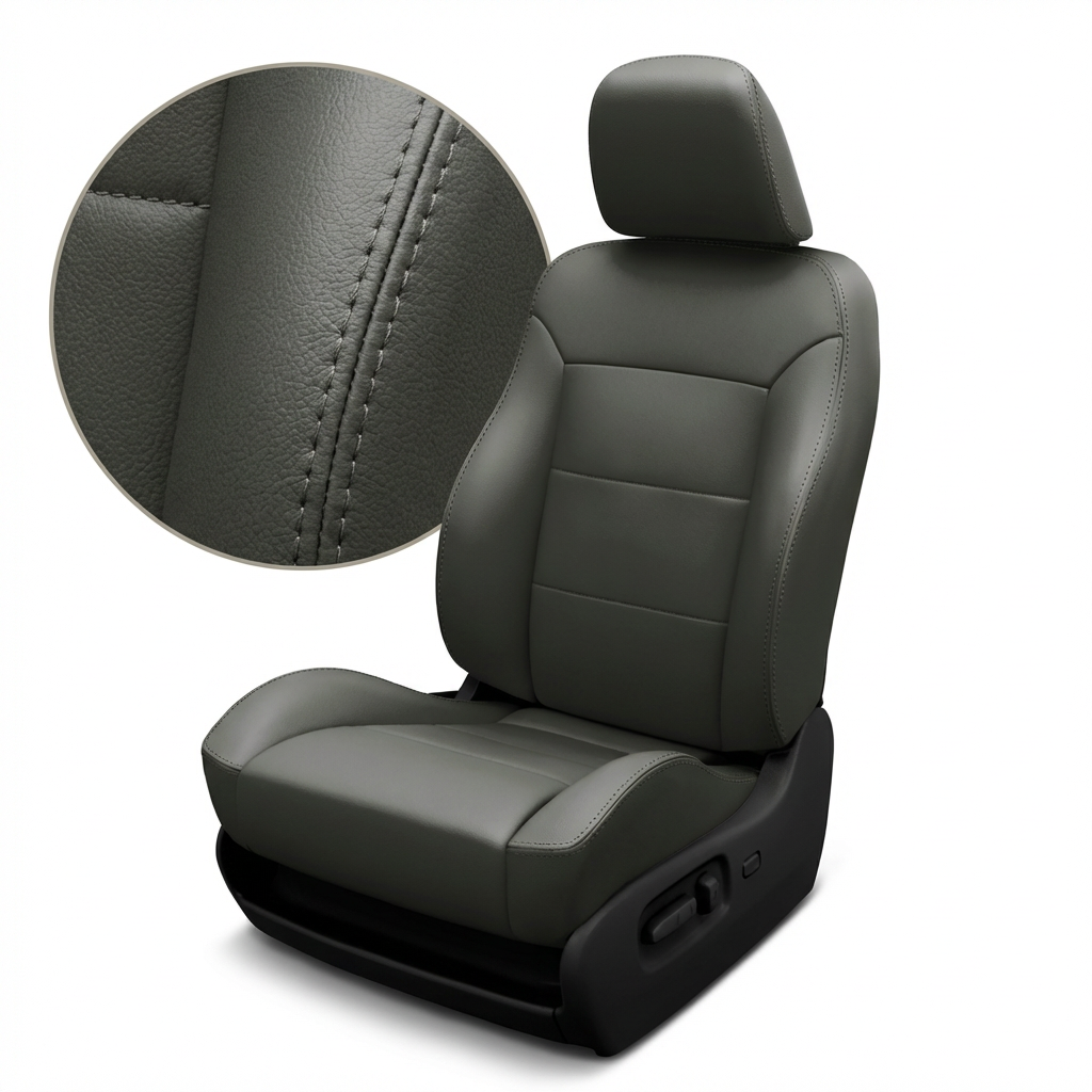 Gray car seat cover with detailed stitching on a white background