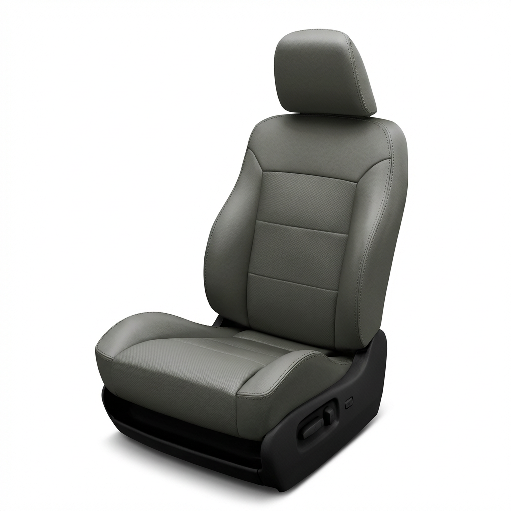Gray car seat with headrest on a white background
