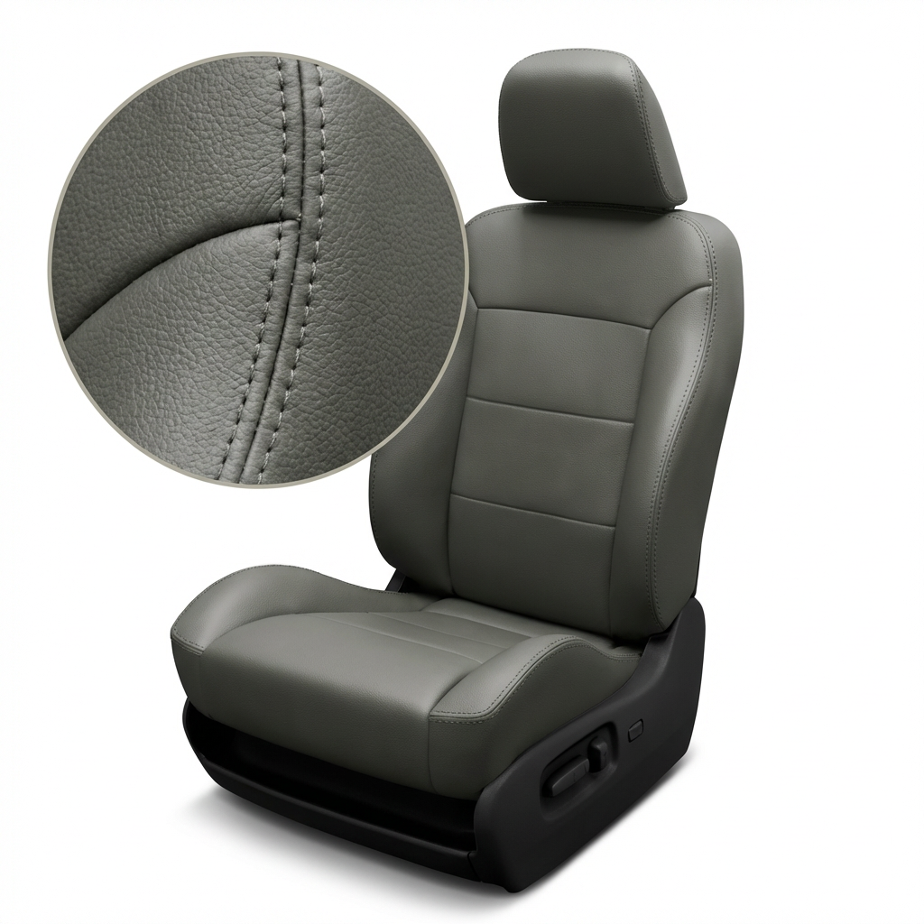 Gray car seat cover with detailed stitching on a white background