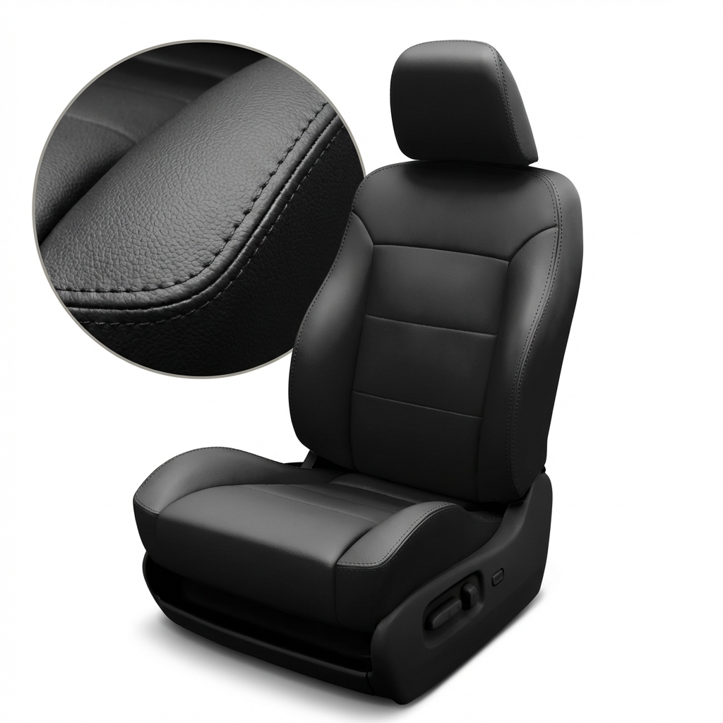 Black car seat cover with detailed texture on a white background