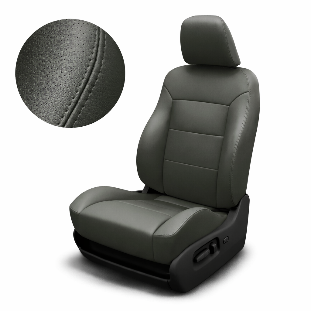 Gray car seat with detailed texture on a white background