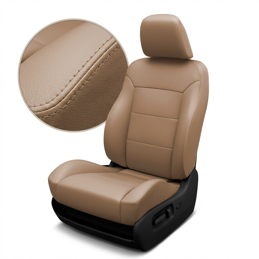 Beige car seat with detailed texture on a white background
