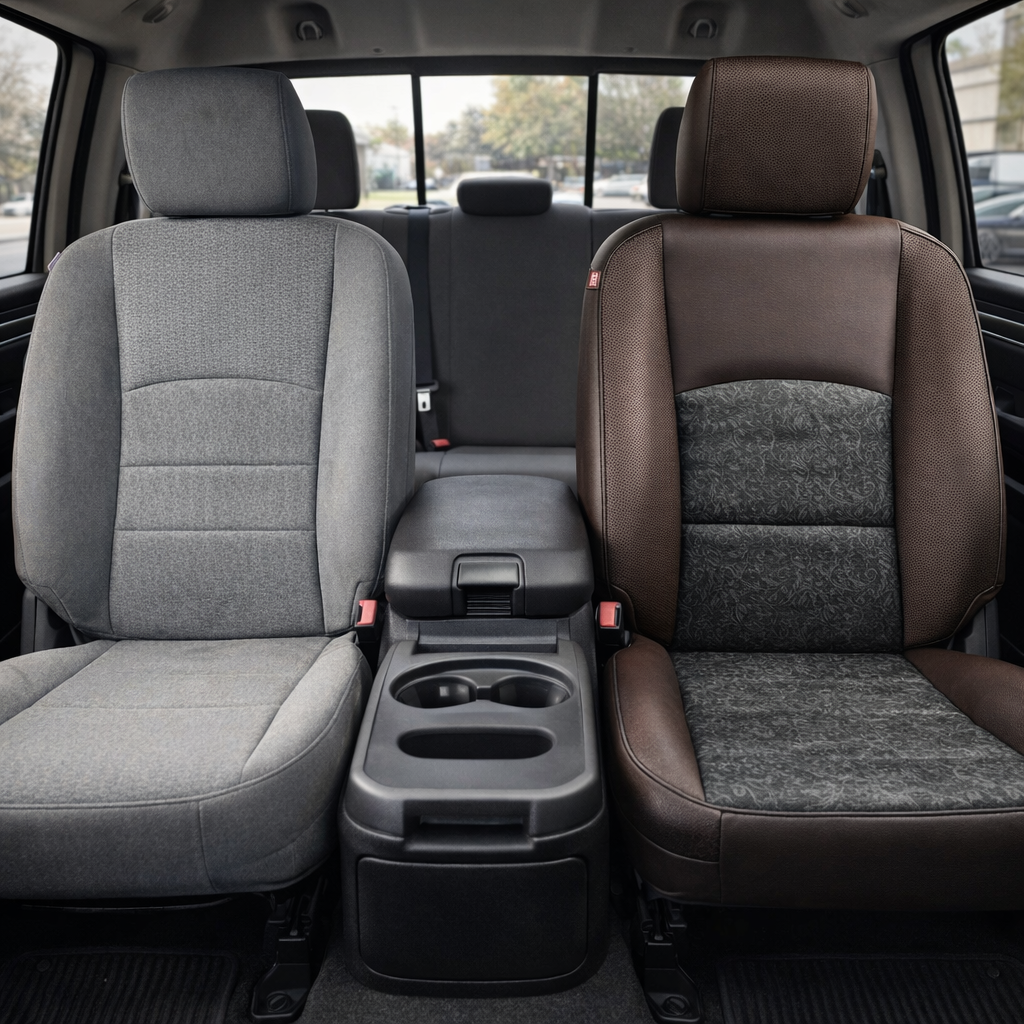 2012-2018 Ram 1500/2500/3500 Katzkin Leather Kit – Coffee Brown & Western Floral Black Combo Inserts, Perforated Panels & Black Piping