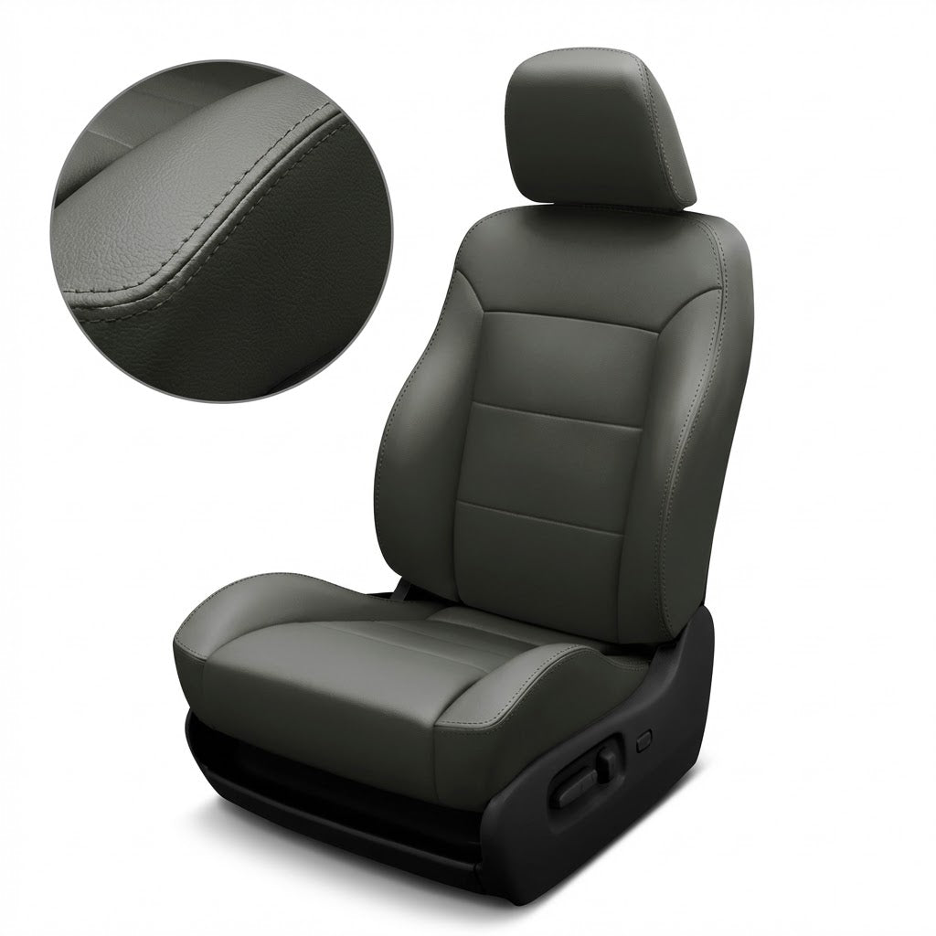 Gray car seat cover with detailed texture on a white background