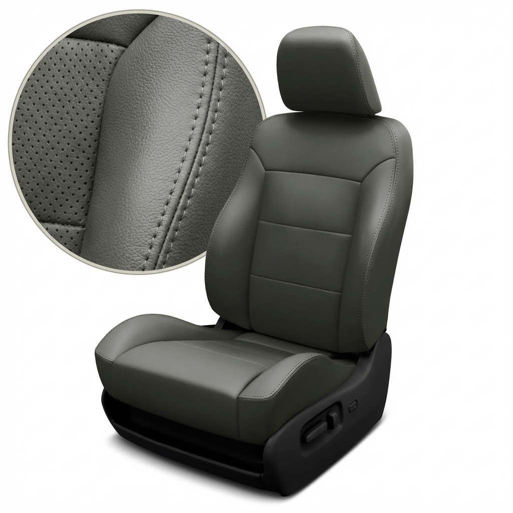 Gray car seat cover with detailed texture on a white background