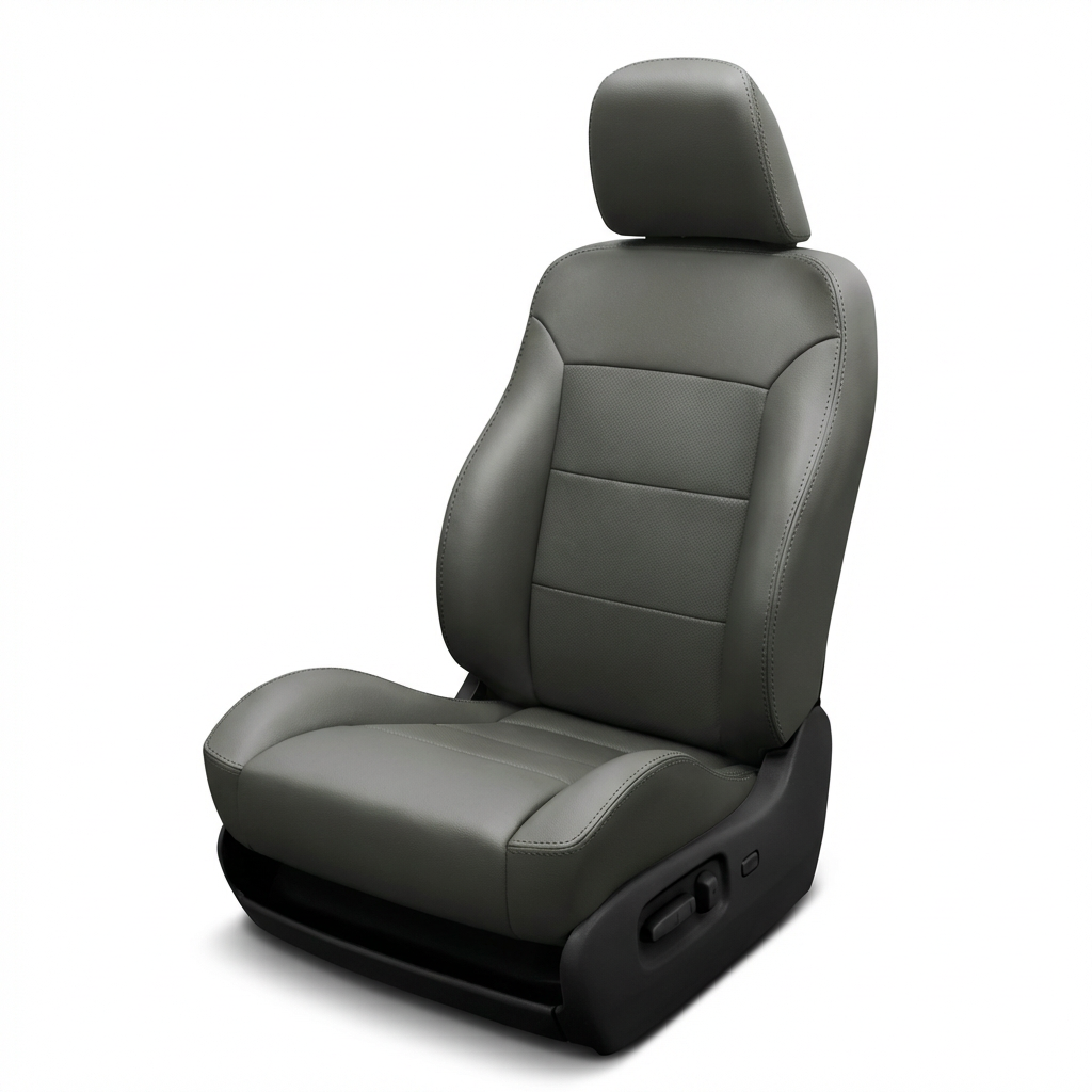 Gray car seat with black base on a white background