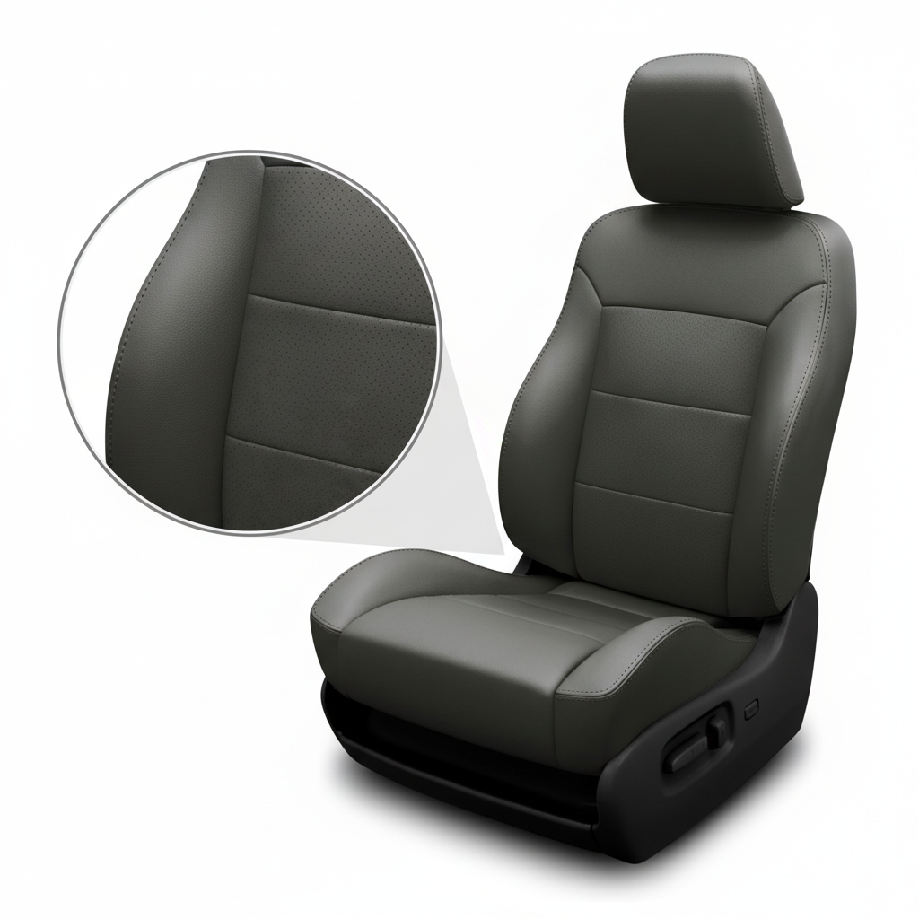 Gray car seat with detailed view on a white background