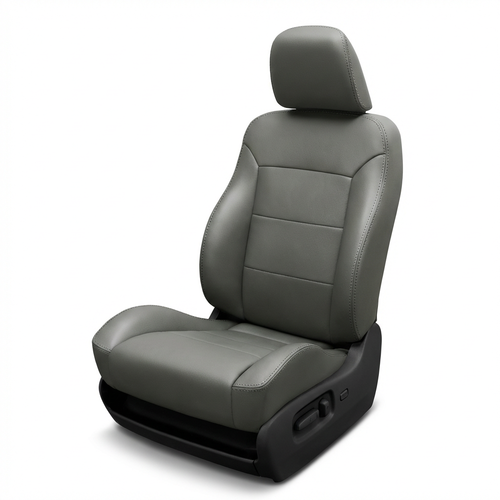 Gray car seat with black base on a white background