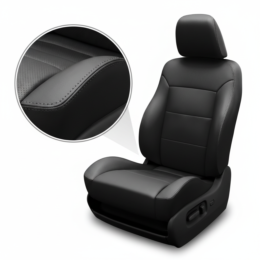 Black car seat cover with detailed texture on a white background