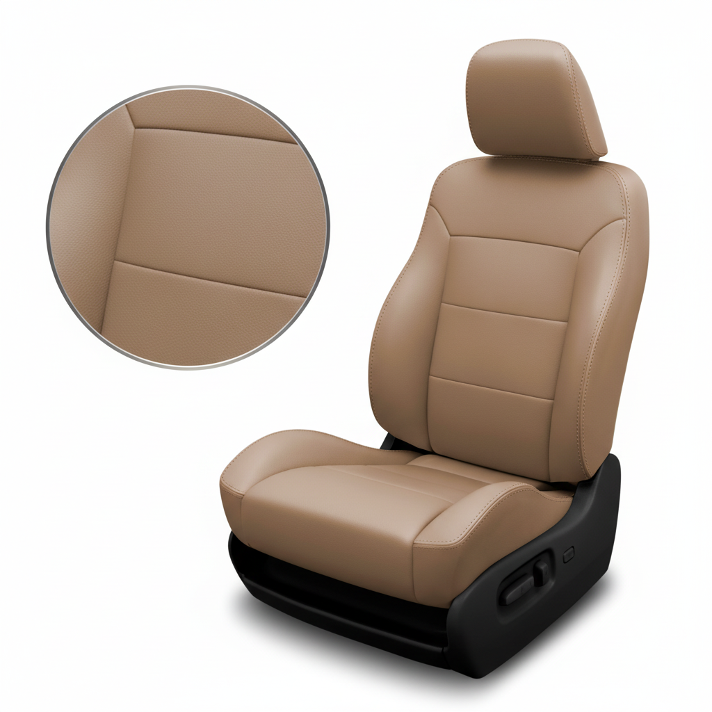 Beige car seat with detailed texture on a white background