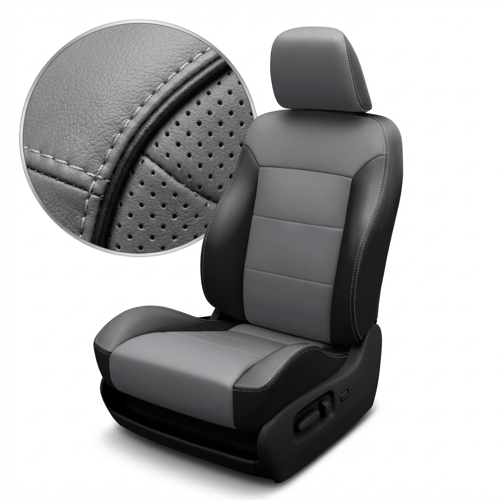 Gray car seat cover with detailed texture on a white background