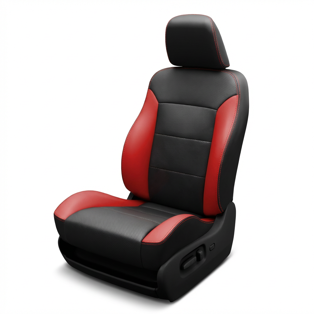 Black and red car seat on a white background