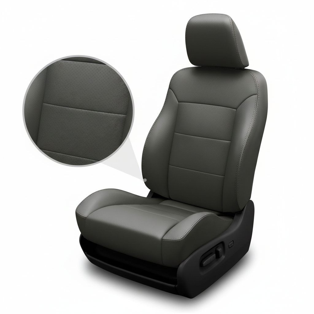 Gray car seat with detailed view on a white background