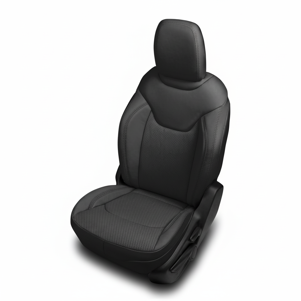 Black car seat cover on a white background