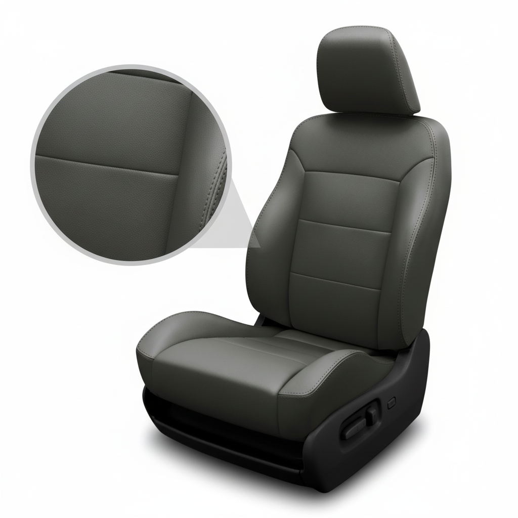 Gray car seat with detailed view on a white background