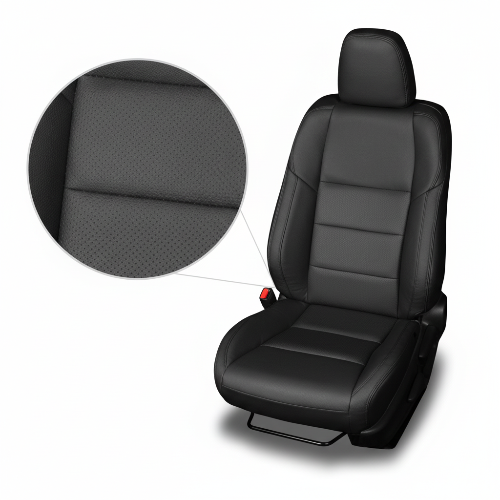 Black car with Black Stitching woith close up detailed texture on a white background
