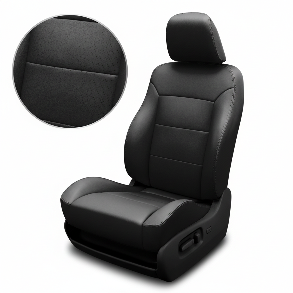 Black car seat cover with detailed view on a white background