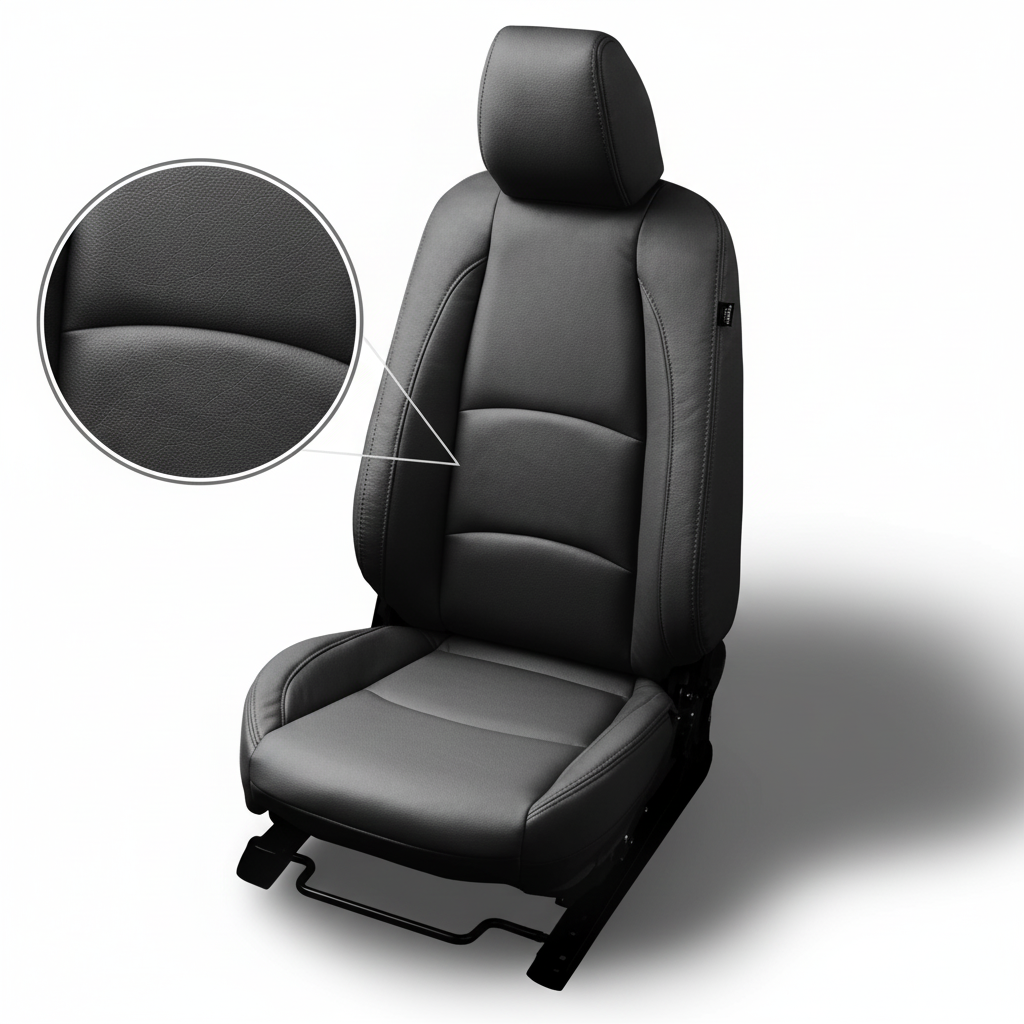 Black car seat cover with detailed texture on a white background