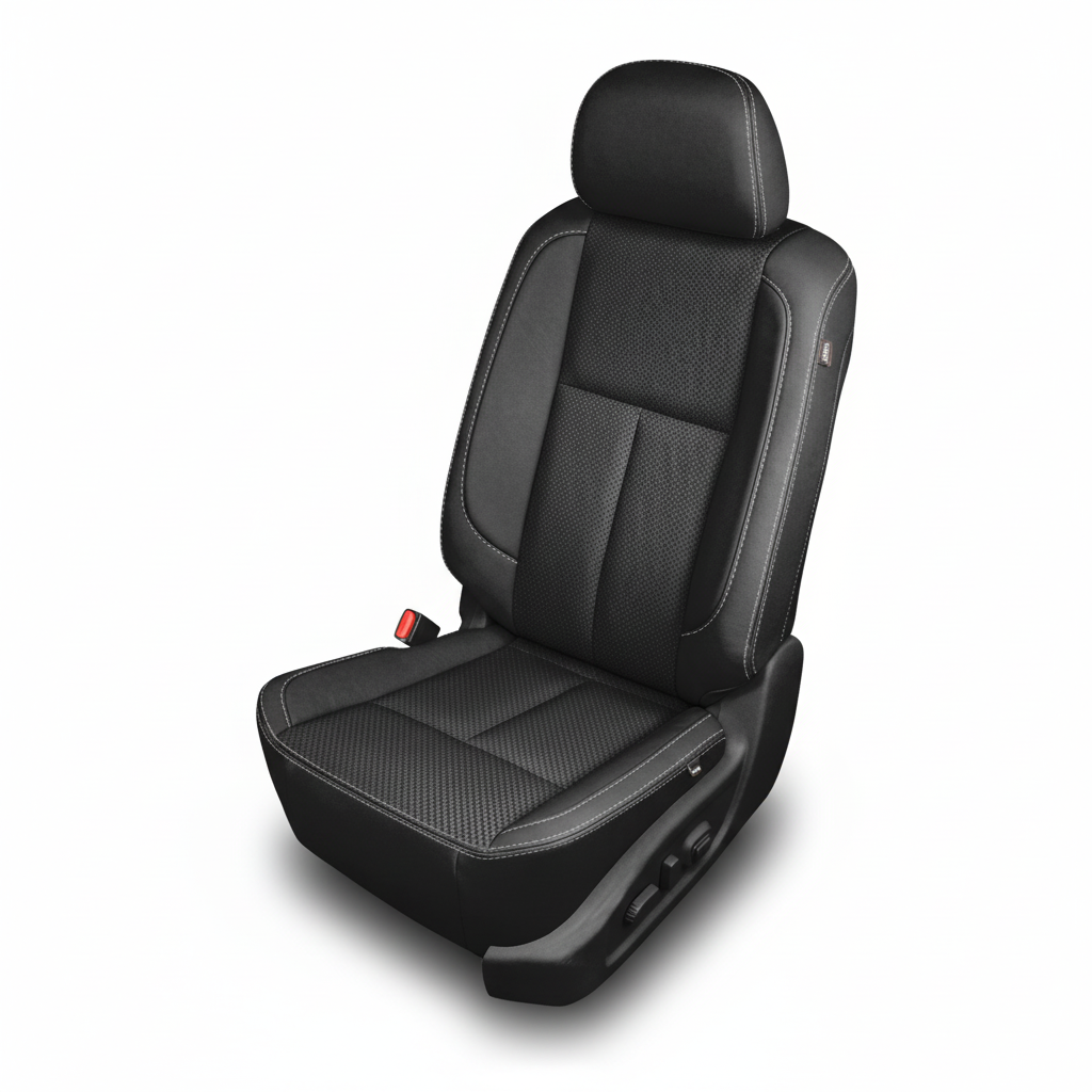 Black car seat cover on a white background