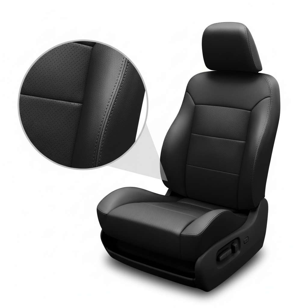 Black car seat cover with detailed texture on a white background