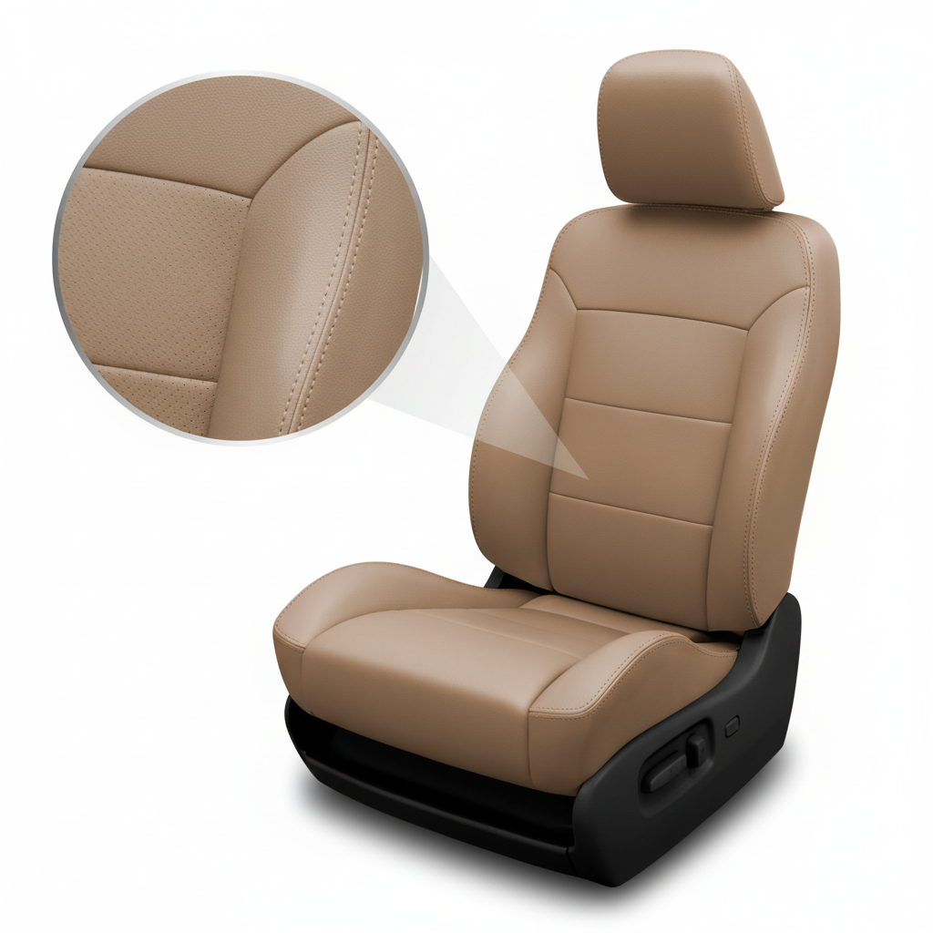 Beige car seat with detailed texture on a white background