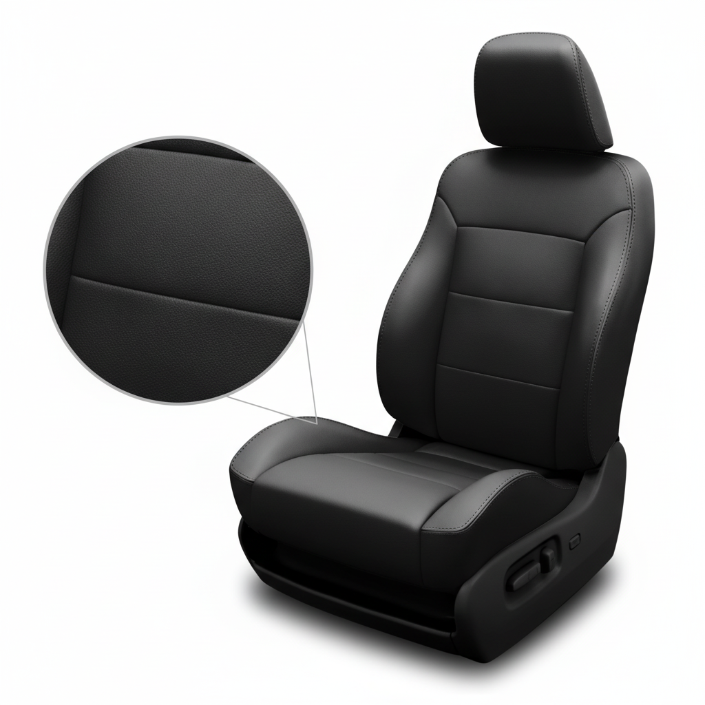 Black car seat with close up detailed texture on a white background