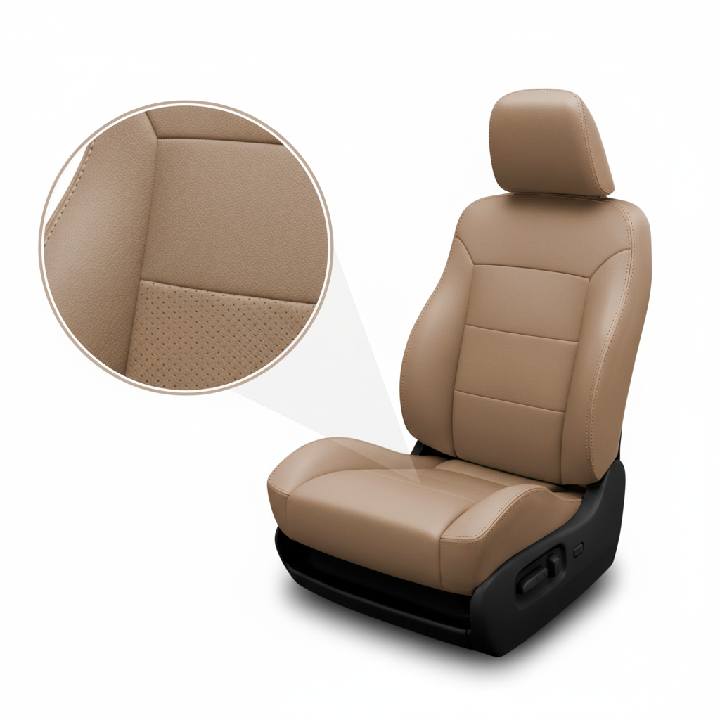 Beige car seat with detailed texture on a white background